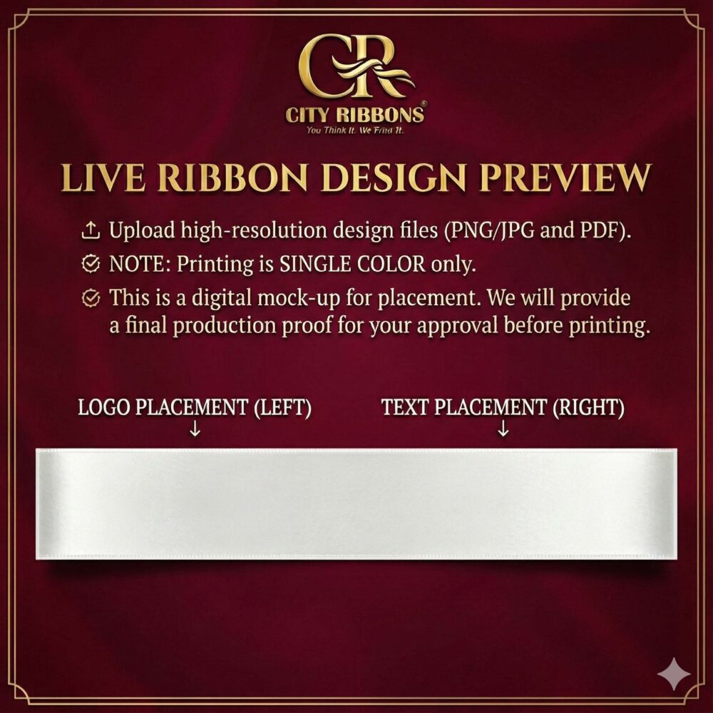 Live order preview on City Ribbons website showing real-time customization and final product appearance before checkout
