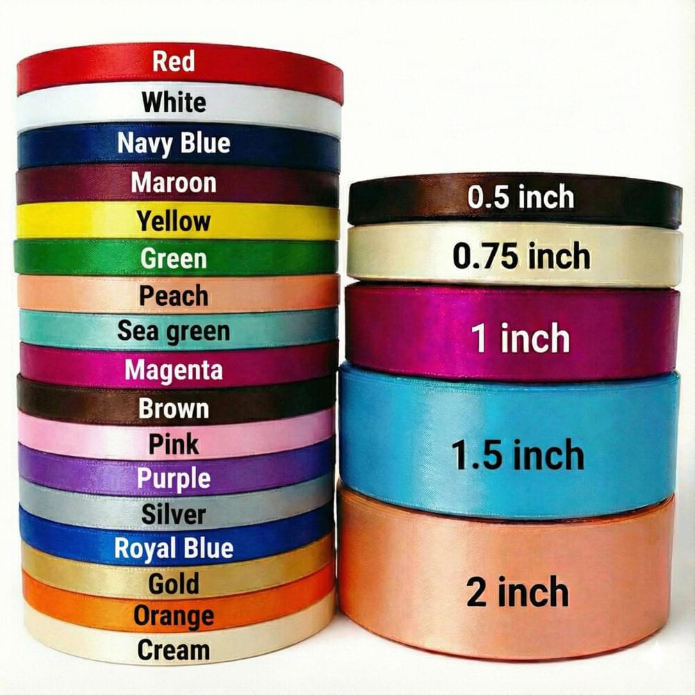 Premium plain satin ribbon rolls in various colors and sizes